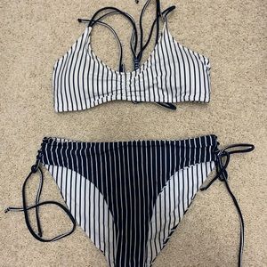 white & navy striped bikini
